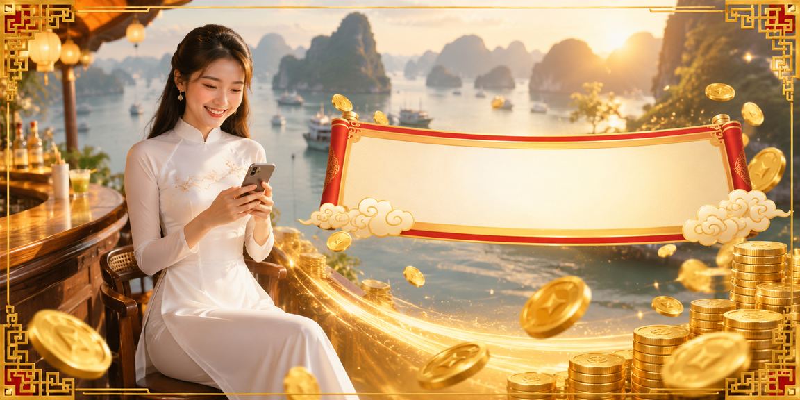Người chơi VIP mặc áo dài dùng casino di động tại vịnh Hạ Long – trải nghiệm đẳng cấp cao